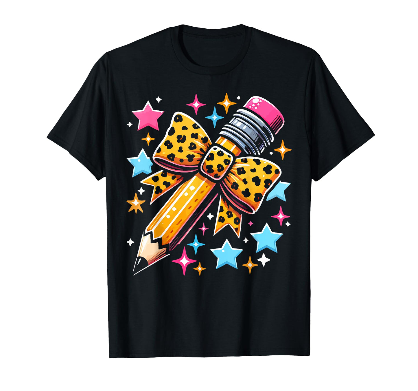 Pencil Leopard Coquette Bow Teacher Life Back To School T-Shirt
