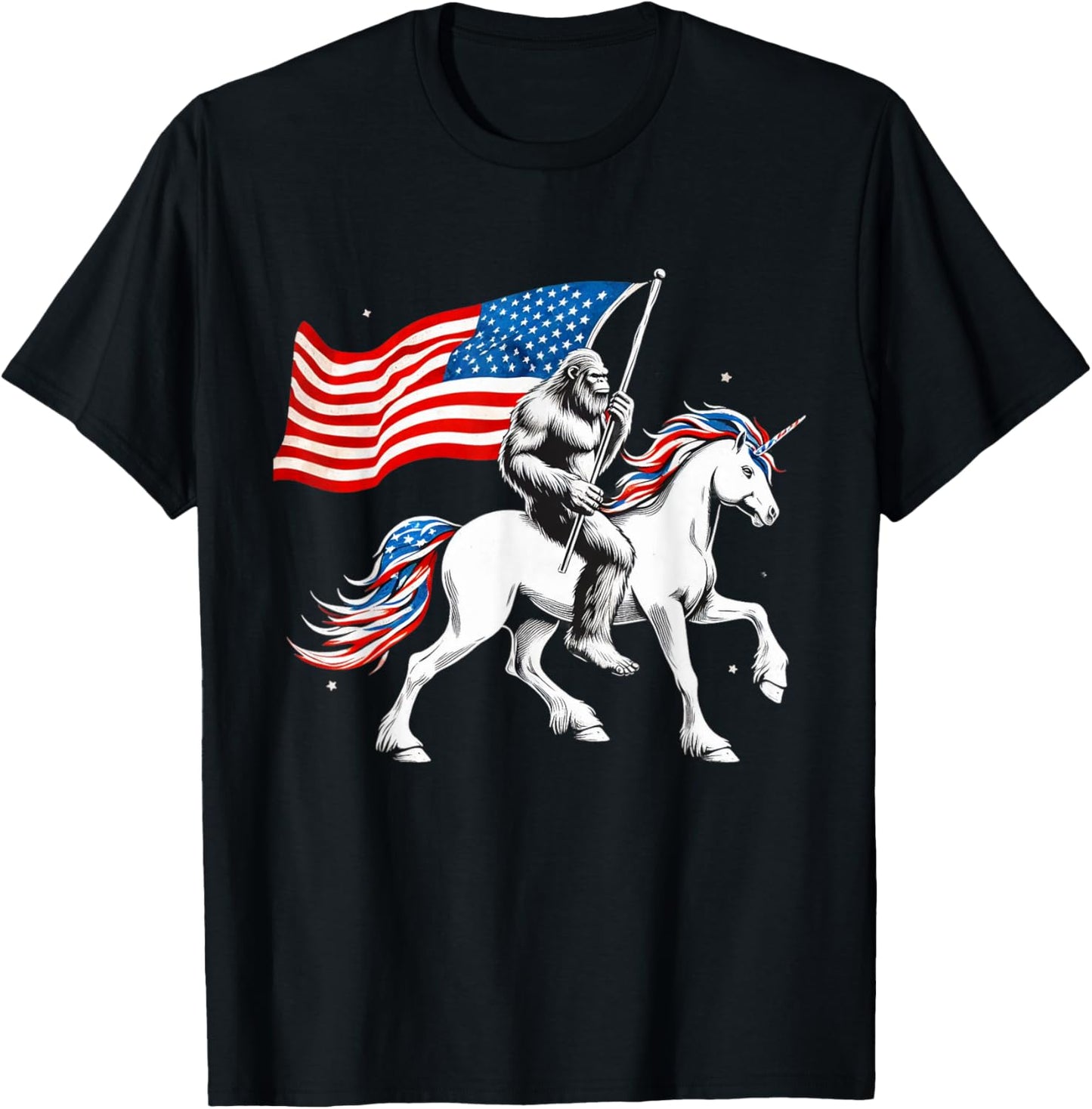 Patriotic Bigfoot Riding Unicorn 4th Of July Sasquatch T-Shirt