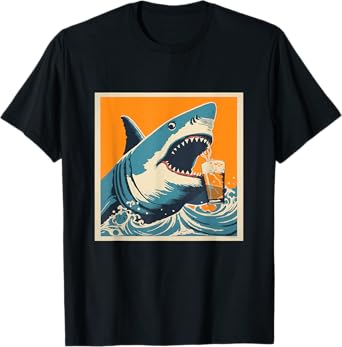 Shark Drinking Beer - Funny Sarcastic Happy T-Shirt