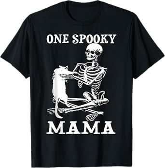 Skeleton Holding A Cat One Spooky Mamaa Halloween Costume T-Shirt for Men Women Kids