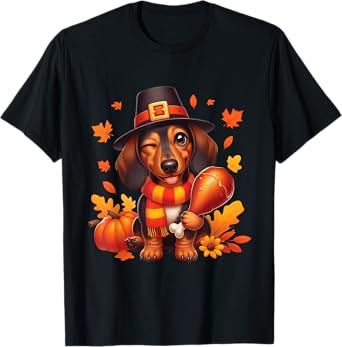 Dachshund Pilgrim Happy Thanksgiving Dog Men Women Girl Boy T-Shirt