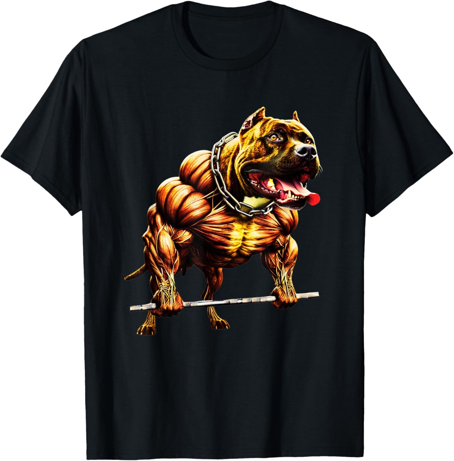 Muscular Pitbull Powerlifting Beast Gym Animal Strength T-Shirt
