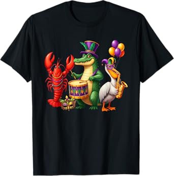 Alligator Crawfish Pelican Mardi Gras New Orleans Louisiana T-Shirt