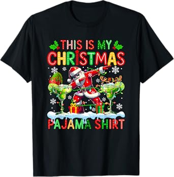My Xmas Pajama Shirt Santa Dabbing Reindeer Cocktail Glasses T-Shirt