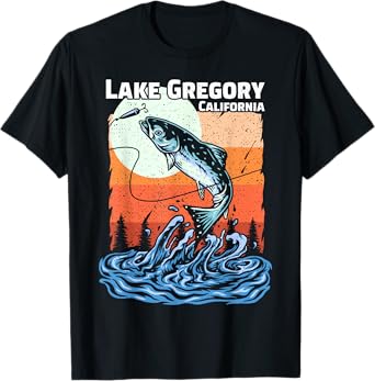 Summer Fishing Retro Sunset California Gregory Lake T-Shirt for Men Women Kids