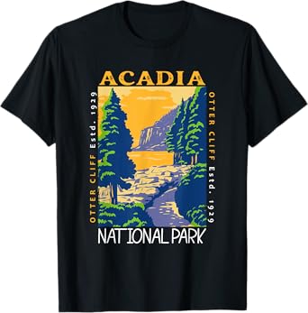 Acadia National Park Otter Cliff Maine Vintage Distressed T-Shirt