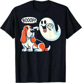 Funny Halloween Ghost Basset Hound Boop Easy Lazy Costume T-Shirt