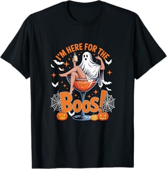 Here for Boos Halloween Women Cosplay Boo On Cocktail Glass T-Shirt