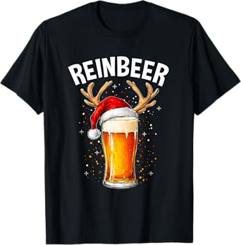 Reinbeer Winedeer Santa Hat Reindeer Couple Xmas Matching T-Shirt