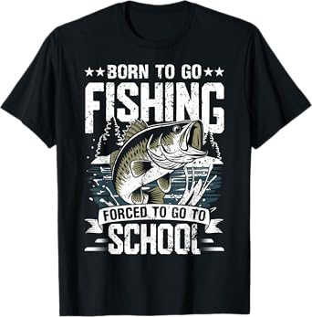 Teen Boys Fishing Shirt Forced To Go To School Bass Fish T-Shirt