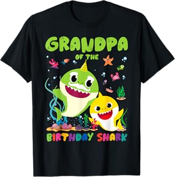 Funny Birthday Boy Girl Grandpa Of The Birthday Family Shark T-Shirt