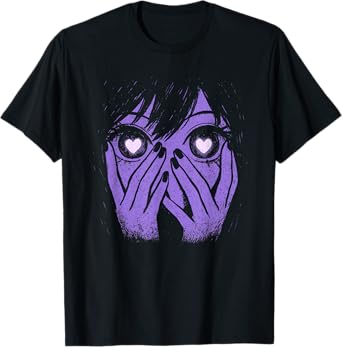 Anime Eyes Girl Hearts Manga Otaku Grunge Alt Goth Aesthetic T-Shirt