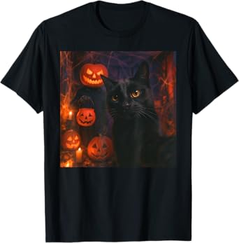 Funny Cat Selfie with Jack O’ Lantern Halloween T-Shirt