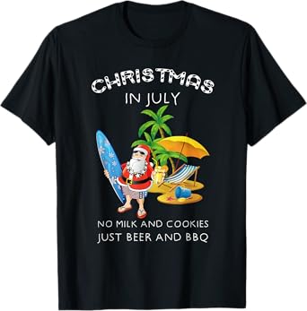 Christmas In July Palm Tree Beach Summer Hawaii Santa T-Shirt