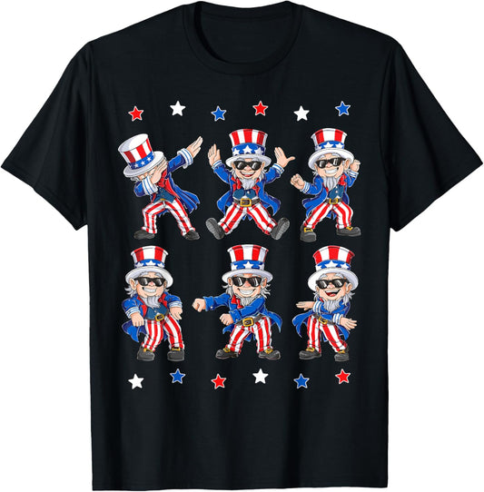 Dancing Dabbing Uncle Sam 4th of July Boys Girls Kids Dance T-Shirt