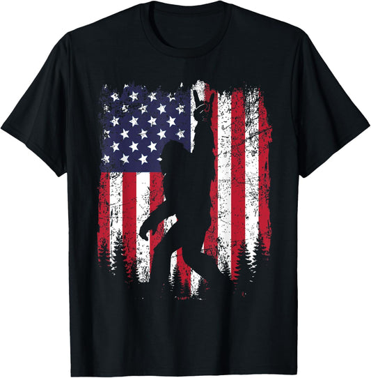 Bigfoot Merica Rock Patriotic 4th Of July American Flag Men T-shirt