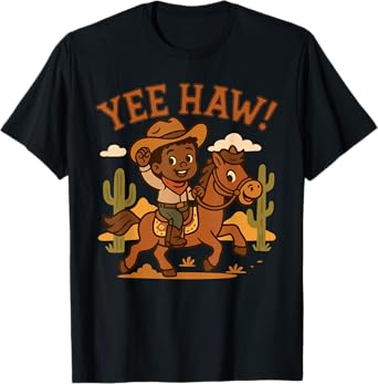YeeHaw Cowboy Kid Western African American Boy on horse T-Shirt