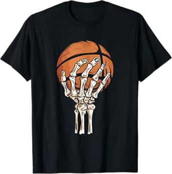 Basketball Skeleton Hand Halloween Men Boys Kids Basketball T-Shirt