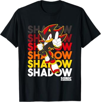 Sonic The Hedgehog Shadow Stacked Text Cool Logo T-Shirt