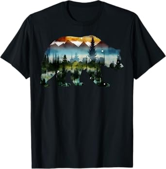 Retro Forest Bear Wildlife Animal Nature Bear Camping Camper T-Shirt