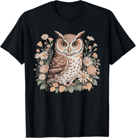 Cottagecore Owl Aesthetic & Naturecore, Women Girls, Floral T-Shirt
