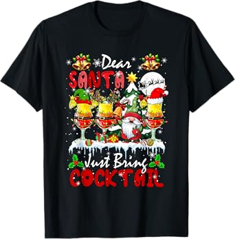 Just Bring Cocktail Christmas Three Santa Cocktail Glasses T-Shirt