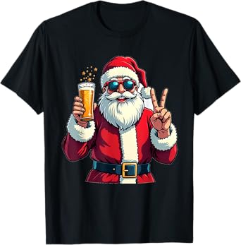Santa Claus Sunglasses Beer Drinking Funny Christmas Hip T-Shirt