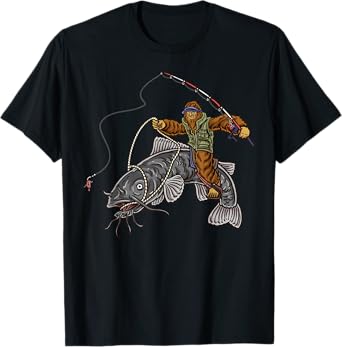 Catfishing Bigfoot Hunting Catfishermen T-Shirt, Small, Black