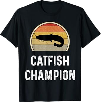 Mens Catfish Champion Fishing Gifts Funny Fisherman Shirt Retro T-Shirt