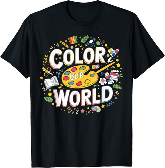 Color Our World Summer Reading Art Painting 2025 Kids Back To School T-shirt by TeeBrew