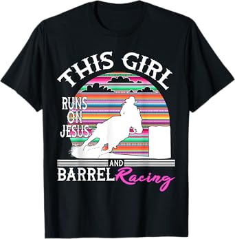 Serape Horse Barrel Racing This Girl runs on Jesus Rodeo T-Shirt