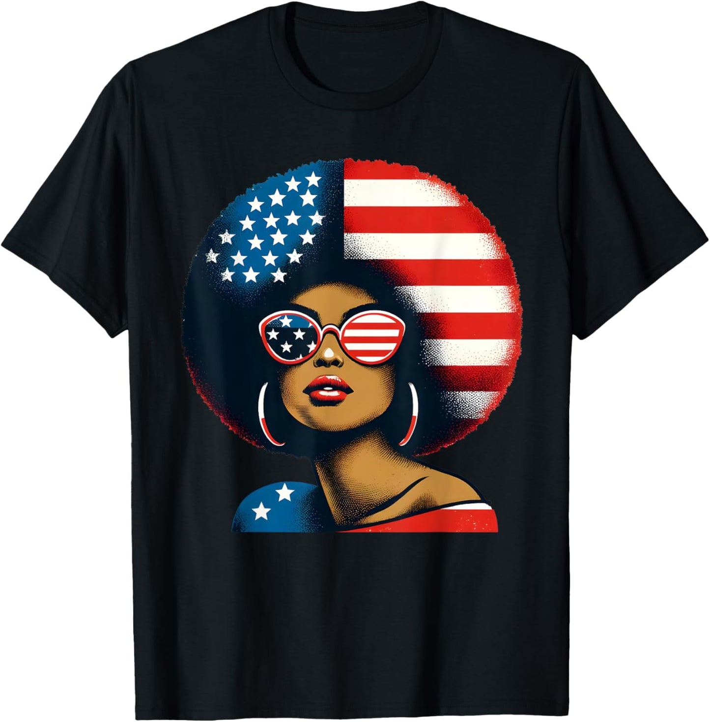 Black African American Women US Flag Patriotic 4th Of July T-Shirt