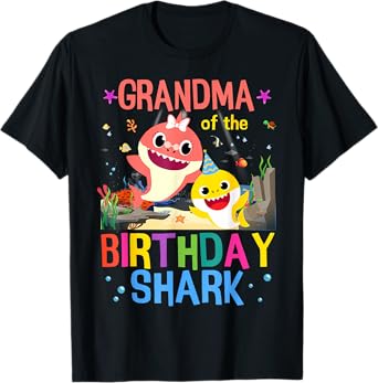 Funny Grandma Of The Birthday Family Shark Kids Birthday T-Shirt