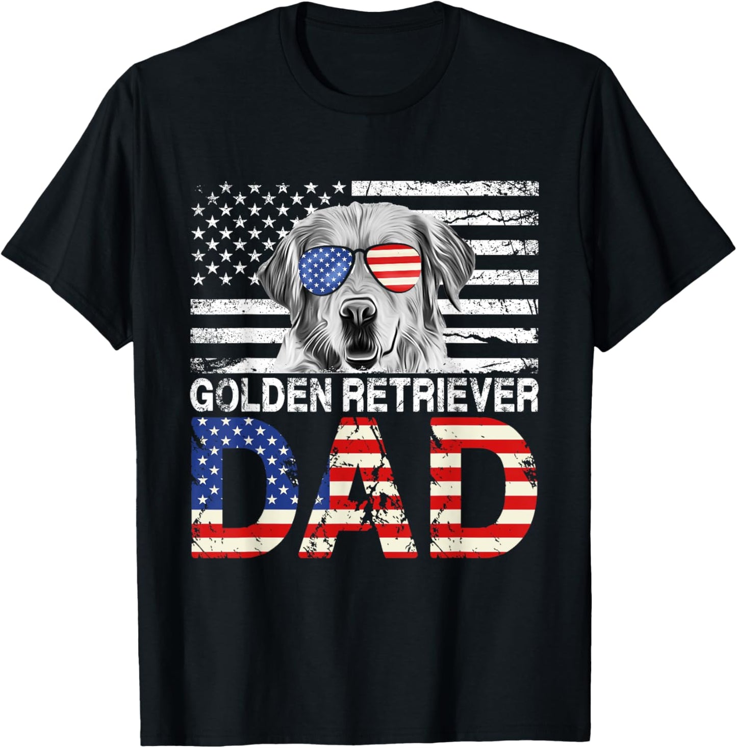 Cool Golden Retriever Dad USA Flag Patriotic Fathers Day T-Shirt