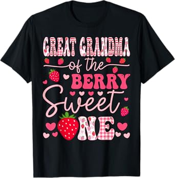 Great Grandma Of The Berry Sweet One Strawberry Groovy T-Shirt