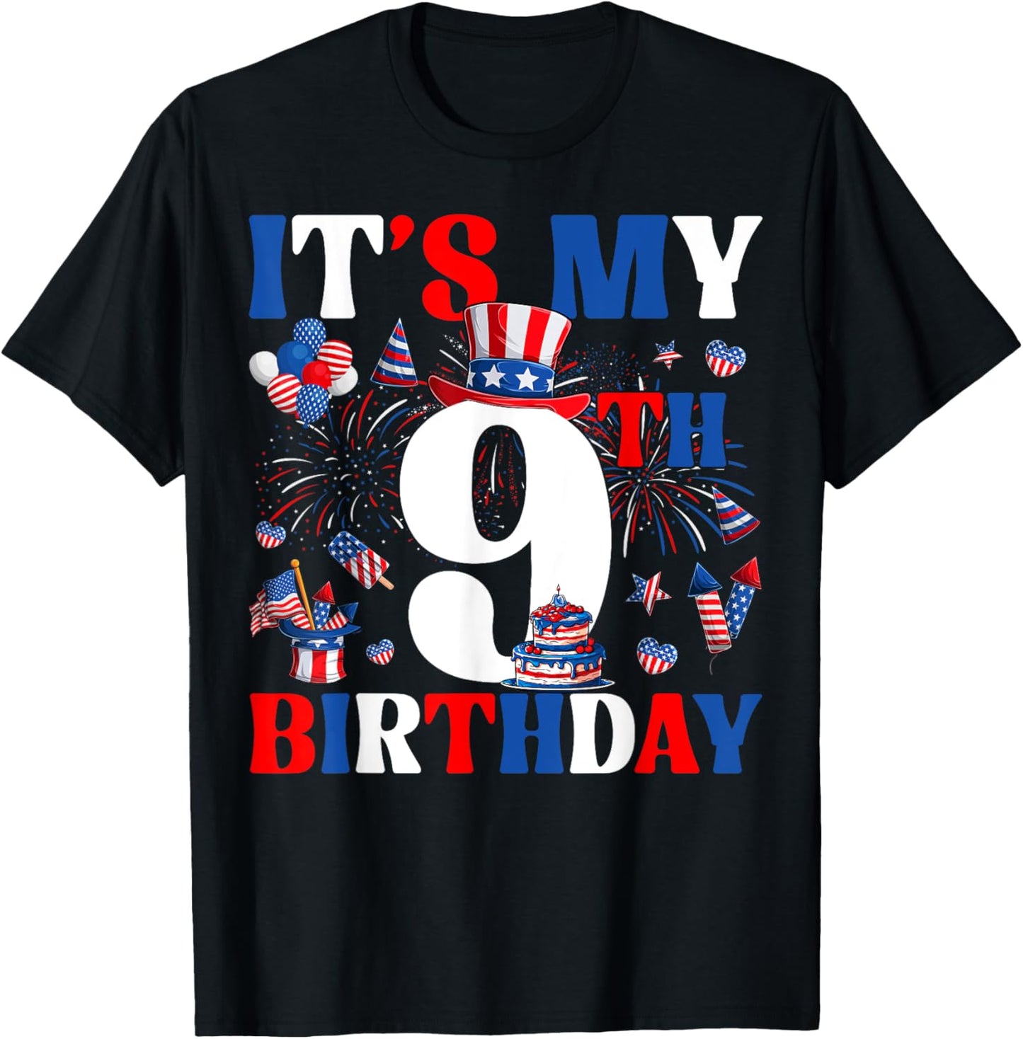 It's My 9th Birthday Usa Flag Independence Day 4th Of July T-shirt