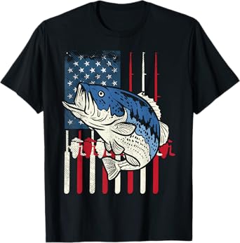 Bass Fish US American Flag Patriotic Fishing Fisherman Gift T-Shirt