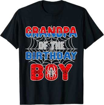 Spider Web Birthday Party Grandpa of The Birthday Boy T-Shirt