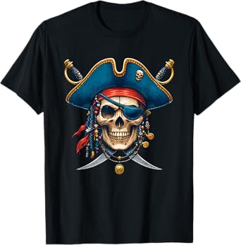 Pirate Skull Halloween Costume Men Women Boys Girls Teens T-Shirt