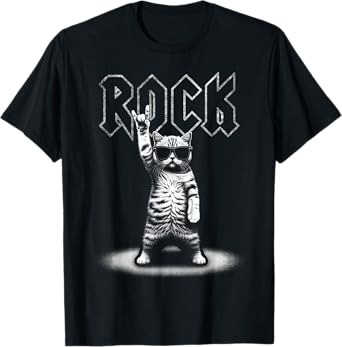 Retro Cat Rock Music Gifts Men Kids Women Funny Cat T-Shirt