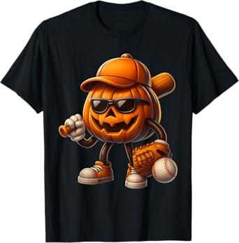 Spooky Jack O lantern Baseball Halloween Costumes Mens Boys T-Shirt