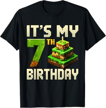 7th Birthday 7 Year Old Birthday Boy Gamer Pixel Number T-Shirt