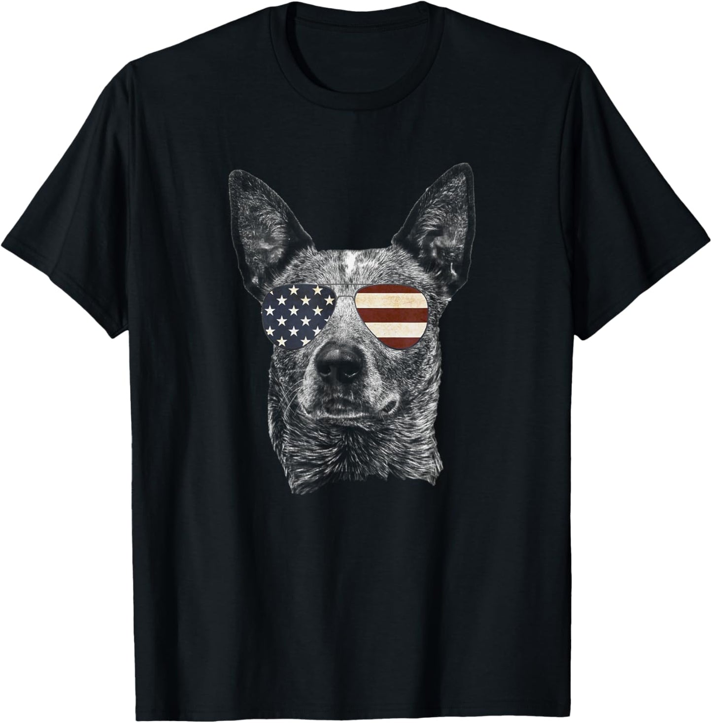 4th July Dog Lover Blue Heeler USA Flag Sunglasses Shades T-Shirt