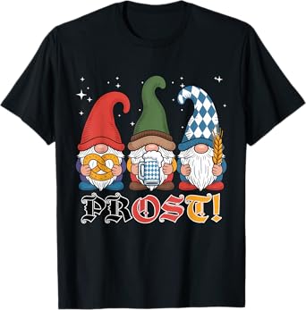 Oktoberfest Gnomes Prost Beer Pretzel German Flag Funny T-Shirt