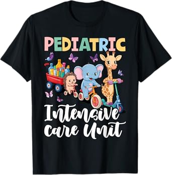 Pediatric Intensive Care Unit Cute Animals Groovy PICU Nurse T-Shirt