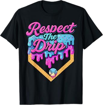 Baseball Drip Boys Home Plate Ice Cream Respect The Drip T-Shirt