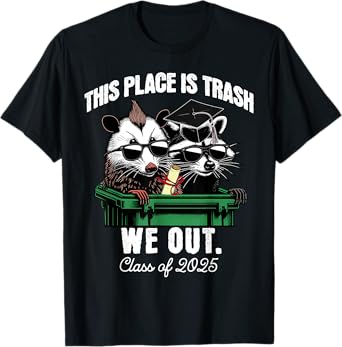 Class of 2025 Funny Graduation Raccoon Opossum We Out T-Shirt