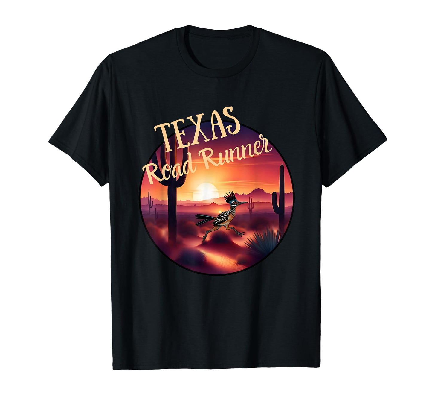 Texas Road Runner Cactus Sunset in the Desert Bird Lover T-Shirt