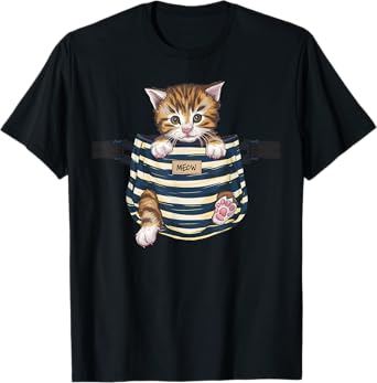 Cat Pocket Cute Kitten Gifts For Cat Lover Cat Mom Cat Dad T-Shirt for Men Women Kids