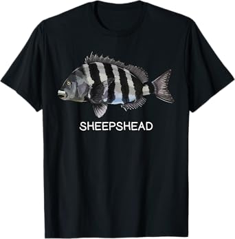 Sheepshead Gift Co. Sheepshead Saltwater Game Fish T-Shirt - Boys, Fishing Enthusiasts - Unisex - Short Sleeve - Black - Small - Classic Fit - Cotton, Polyester Blend